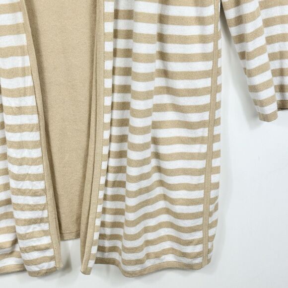 Chico's Womens 4 XL 18 Tan White Stripe Reversible Knit Duster Cardigan Sweater - Picture 3 of 9